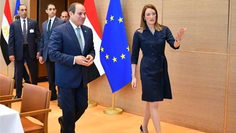السيسي يبحث مع رئيسة البرلمان الأوروبي جهود وقف حرب غزة وتعزيز التعاون الاستراتيجي