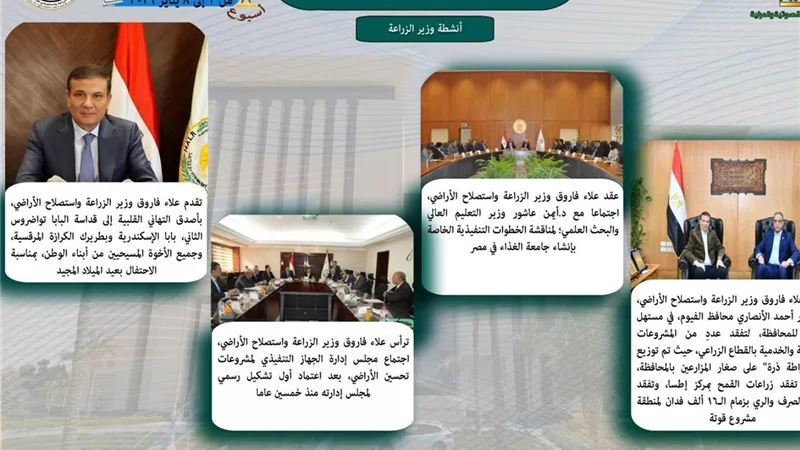 الزراعة في أسبوع: إنجازات الوزير والمشروعات والاتفاقيات البحثية والميدانية