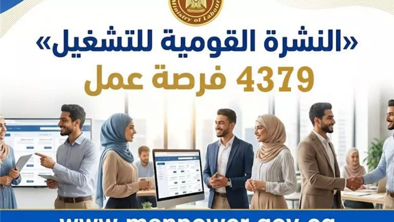 وزارة العمل توفر 4379 فرصة عمل جديدة في 12 محافظة خلال فبراير 2026