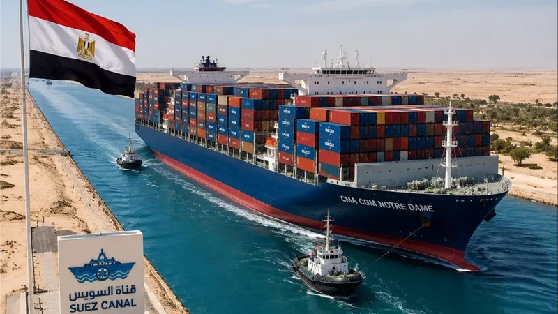 قناة السويس تستقبل سفينة الحاويات الفرنسية العملاقة CMA CGM NOTRE DAME 