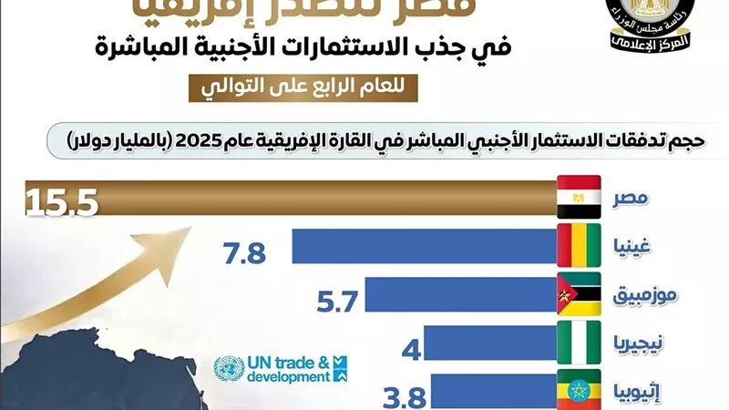 مصر تتصدر إفريقيا في جذب الاستثمارات الأجنبية للعام الرابع وفق تقرير الأونكتاد الدولي